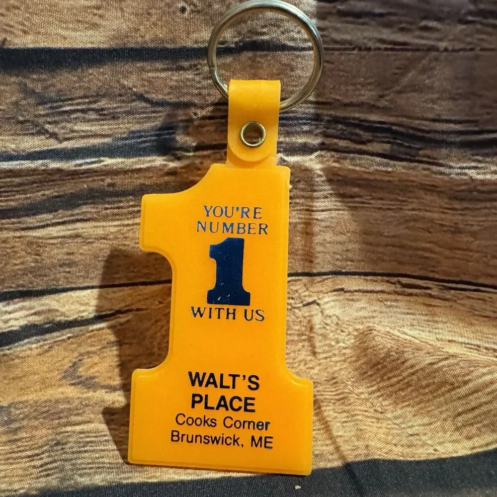 Vintage Walts Place Keychain Brunswick Maine Advertising Vinyl Fob Cooks Corner
